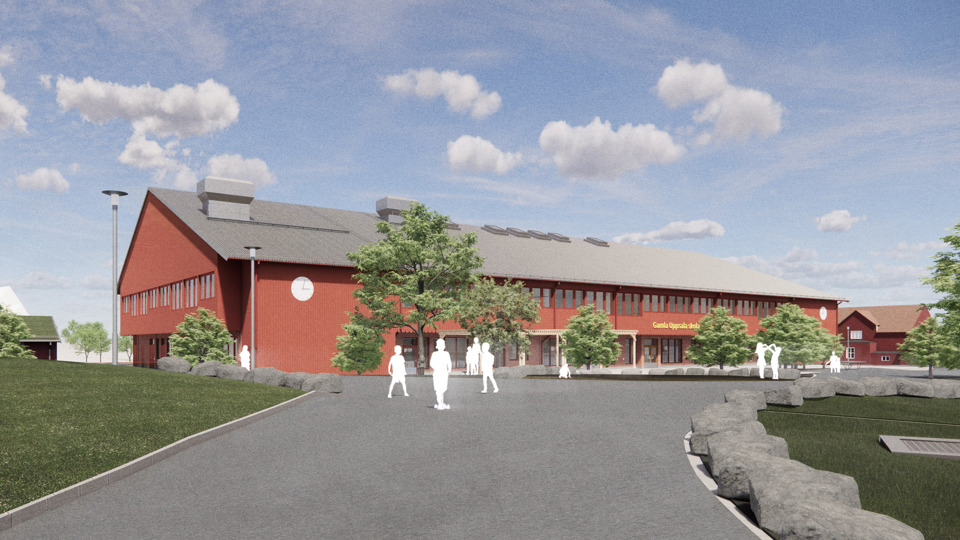 Arkitektskiss över ny skola som ska byggas.