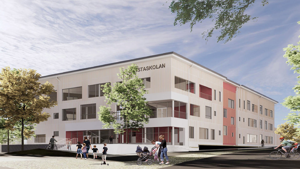 Arkitektskiss av Gunsta Skola.