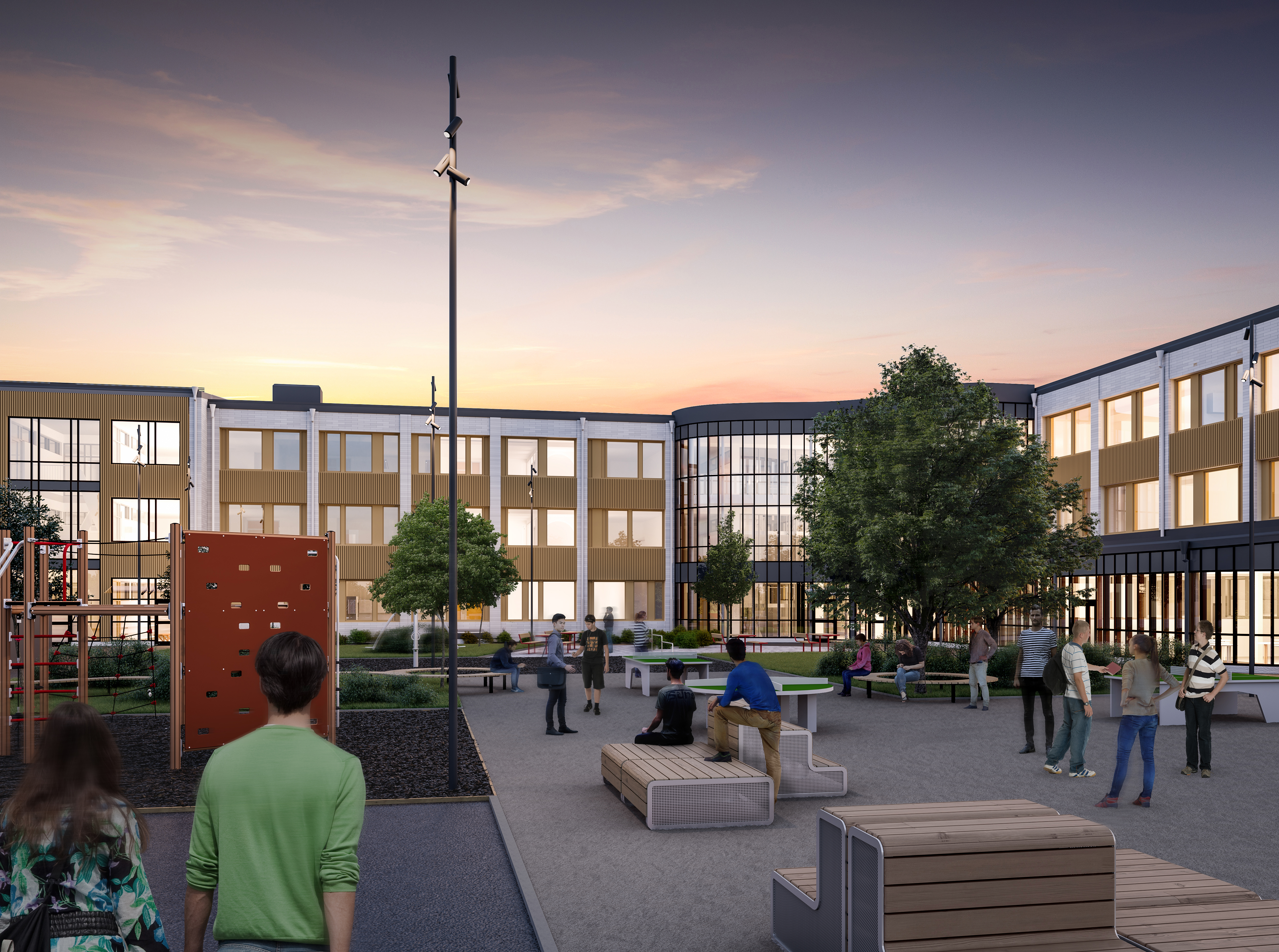 Arkitektskiss av Brantingsskolans.